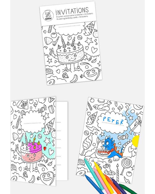 Omy My Little Day - 8 Invitation Cards Draw And Color