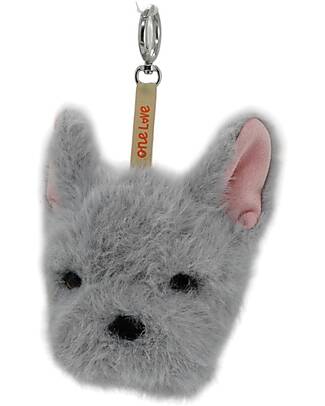 One Love Plush Remy the Bulldog Charm - Grey - 14 x 13 x 10 cm - 100% Recycled Materials Puppets