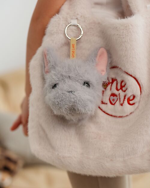 One Love Plush Remy the Bulldog Charm - Grey - 14 x 13 x 10 cm - 100% Recycled Materials Puppets