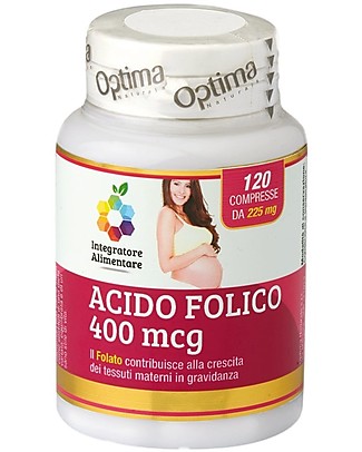 Optima Naturals Folic Acid 400 mcg, 120 Tablets - for Pregnancy Food Supplement