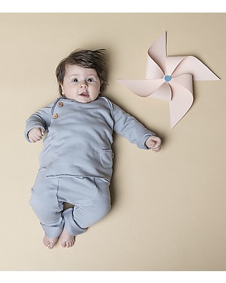 Origami Raglan Sleeves Sweatshirt with Buttons, Grey - Milk fiber and organic cotton Sweatshirts