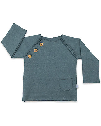 Origami Raglan Sleeves Sweatshirts with Buttons, Blue - Milk fiber and organic cotton Sweatshirts