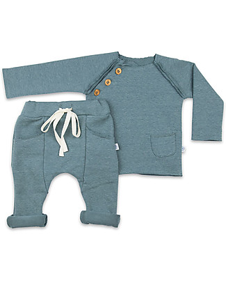 Origami Raglan Sleeves Sweatshirts with Buttons, Blue - Milk fiber and organic cotton Sweatshirts