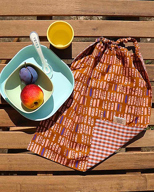 Ottod'Ame per Family Nation Bavaglio con Elastico - Reversibile - Fantasia Marrone e Rosa - 100% Sostenibile e Made in Toscana - Perfetti per l'Asilo! Pullover Bibs