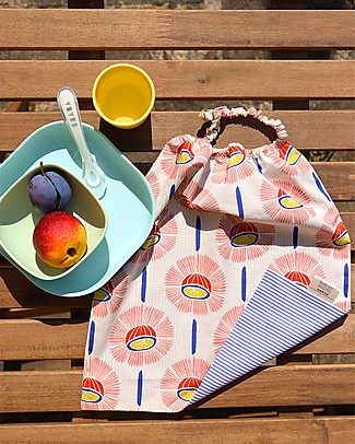 Ottod'Ame per Family Nation Bavaglio con Elastico - Reversibile - Righe Blue e Fiori - 100% Sostenibile e Made in Toscana - Perfetti per l'Asilo! Pullover Bibs