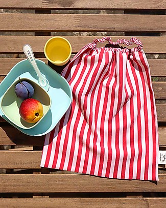 Ottod'Ame per Family Nation Bavaglio con Elastico - Reversibile - Strisce Rosse - 100% Sostenibile e Made in Toscana - Perfetti per l'Asilo! Pullover Bibs