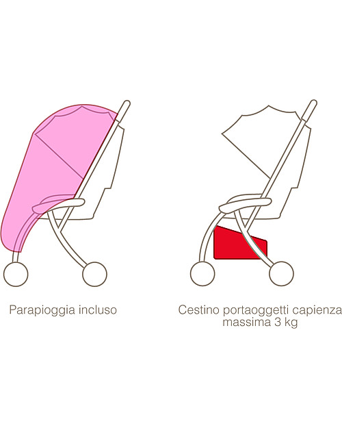 Pali Extra-Light Tre.9 Stroller, Sand Grey - Reclining, 3.9 kg only! Lights Strollers