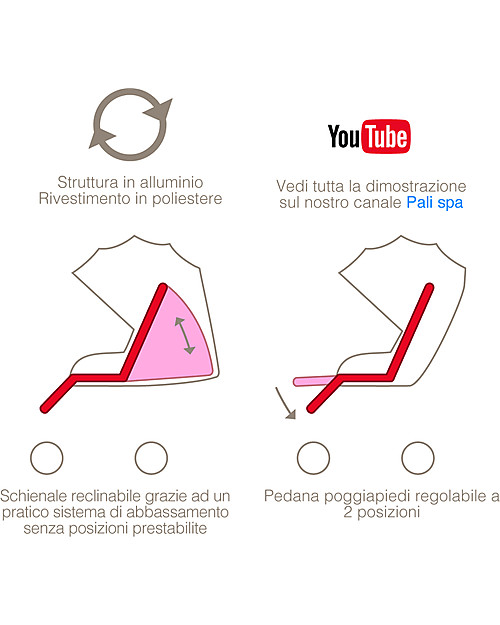 Pali Tre.9 Extra-Light Stroller, Berry Purple - Reclining, 3.9 kg only! Lights Strollers