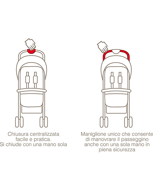 Pali Tre.9 Extra-Light Stroller, Candy Red - Reclining, 3.9 kg only! Lights Strollers