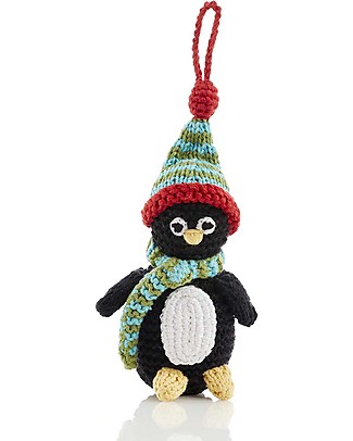 Pebble Christmas Crocheted Pinguino Decoration, 12 cm - Fair Trade Christmas Decorations