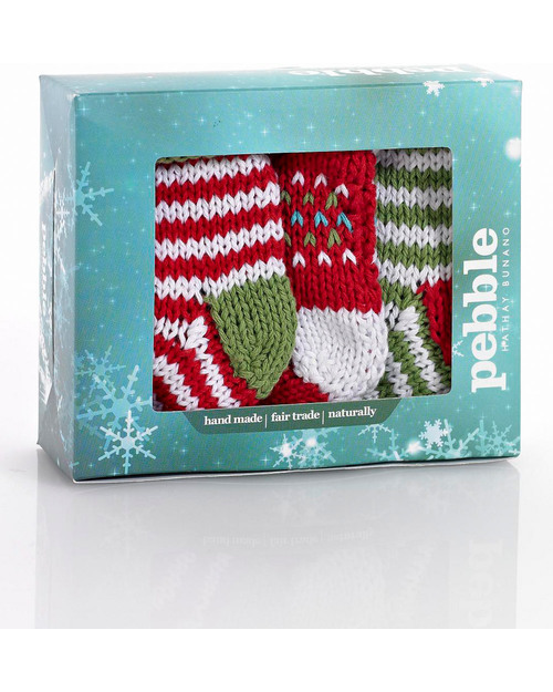 Pebble Crocheted Baubles Set of 3 - Mini Christmas Stockings - Fair Trade Christmas Decorations