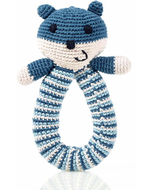 Pebble Crocheted Bear Rattle - Petrol Blue - Organic Cotton Rattles
