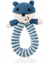 Pebble Crocheted Bear Rattle - Petrol Blue - Organic Cotton Rattles