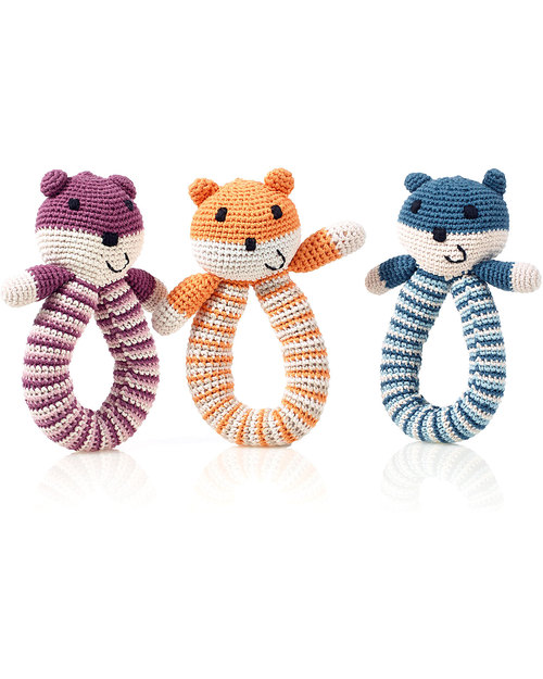 Pebble Crocheted Bear Rattle - Petrol Blue - Organic Cotton Rattles