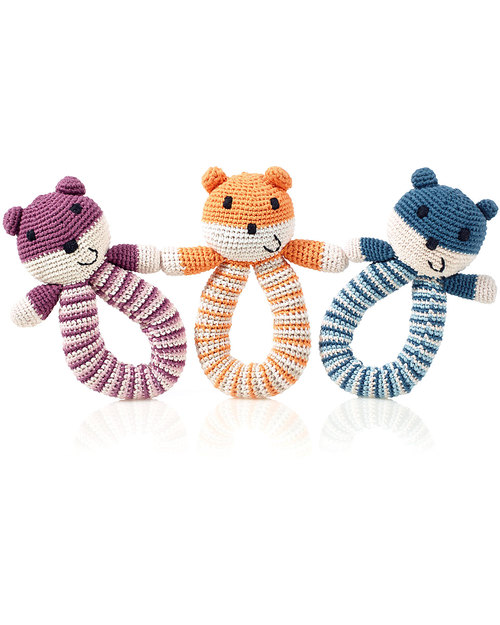 Pebble Crocheted Bear Rattle - Petrol Blue - Organic Cotton Rattles