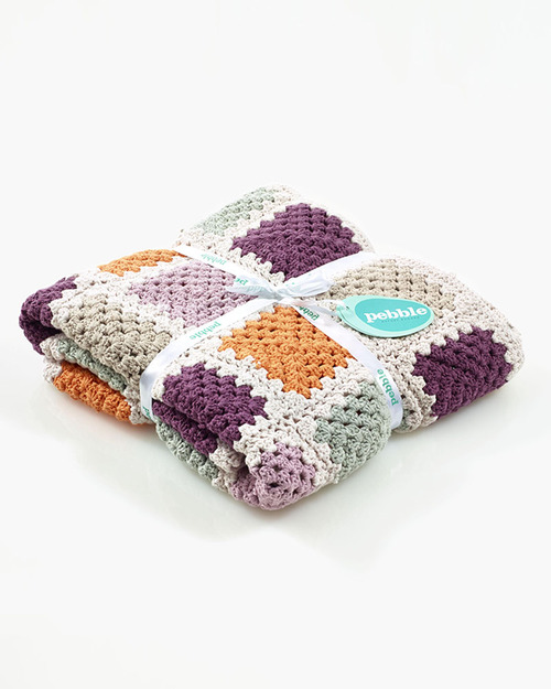 Pebble Crocheted Patchwork Baby Blanket Purple - Organic Cotton - 85 x 95 cm Muslin Swaddle
