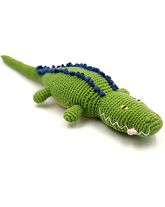 Pebble Crocodile Rattle - Jungle Animals Collection - Handmade in Fair Trade Organic Cotton Crochet Soft Toys