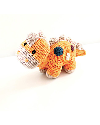 Pebble Dinosaur Rattle - Steggi Soft Orange - Cotton Rattles