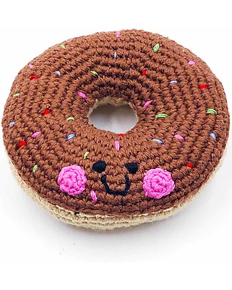 Pebble Friendly Doughnut Rattle - Chocolate - Handmade! Puppets