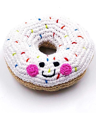 Pebble Friendly Doughnut Rattle - White - Handmade! Puppets