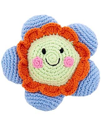 Pebble Friendly Flower Fair Trade Rattle, Blue - Handmade! Rattles