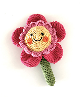 Pebble Friendly Flower with Stem Knitted Rattle - Hot Pink - Handmade! Rattles