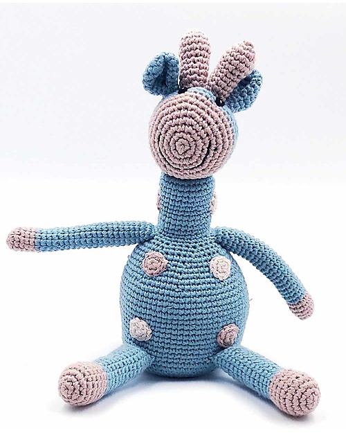 Pebble Giraffe Rattle - Safari Animals Collection - Blue Dots - Handmade in Fair Trade Organic Cotton Puppets