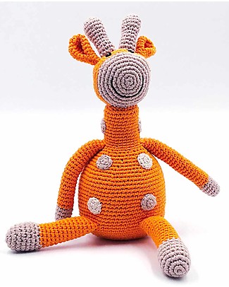 Pebble Giraffe Rattle - Safari Animals Collection - Orange Dots - Handmade in Fair Trade Organic Cotton Crochet Soft Toys