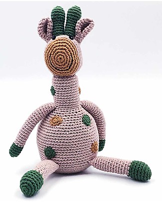 Pebble Giraffe Rattle - Safari Animals Collection - Taupe Dots - Handmade in Fair Trade Organic Cotton Crochet Soft Toys