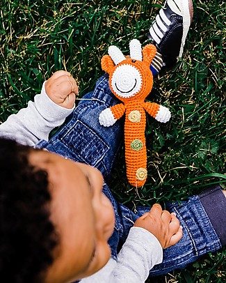 Pebble Giraffe Stick Rattle - Organic Cotton, Fair Trade Rattles