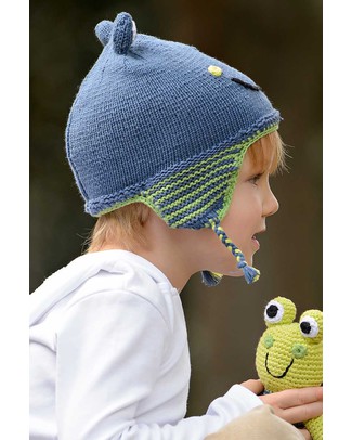 Pebble Knitted Frog Hat with Earflaps - Blue - Fair Trade Hats