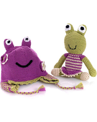 Pebble Knitted Frog Hat with Earflaps - Pink/Purple Hats