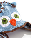 Pebble Knitted Owl Hat with Earflaps - Blue - Fair Trade Winter Hats