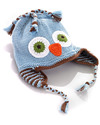 Pebble Knitted Owl Hat with Earflaps - Blue - Fair Trade Winter Hats