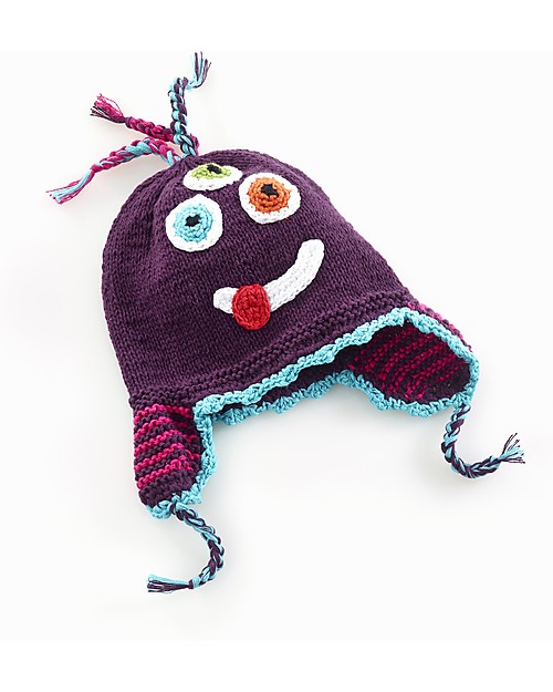 Pebble Knitted Silly Monster Hat with Earflap - Purple Winter Hats
