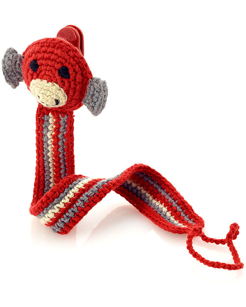 Pebble Monkey Red Crocheted Pacifier Clip - Fair Trade Dummies & Soothers