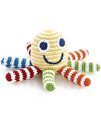 Pebble Multicolour Octopus Rattle Toy - approx 15 cm - Fair Trade Crochet Soft Toys