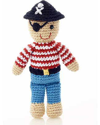Pebble Pirate Crocheted Toy Rattle - Fairtrade - Approx 18 cm tall Rattles