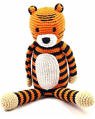 Pebble Tiger Rattle - Jungle Animals Collection - Handmade in Fair Trade Organic Cotton Crochet Soft Toys