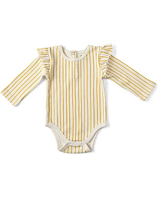 Pehr Long-sleeve Ruffled Bodysuit with Stripes - Marigold - 100% GOTS Organic Cotton Long Sleeves Bodies