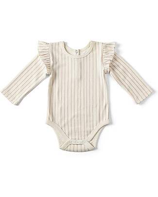 Pehr Long-sleeve Ruffled Bodysuit with Stripes - Petal - 100% GOTS Organic Cotton Long Sleeves Bodies