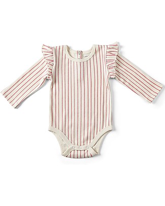 Pehr Long-sleeve Ruffled Bodysuit with Stripes - Pink - 100% GOTS Organic Cotton Long Sleeves Bodies