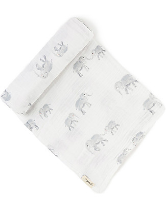 Pehr Muslin Swaddle 100% GOTS Organic Cotton - Follow me Elephants - 120x120cm Muslin Swaddle