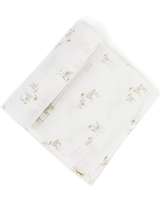 Pehr Muslin Swaddle 100% GOTS Organic Cotton - Follow me Lamb - 120x120cm Muslin Swaddle