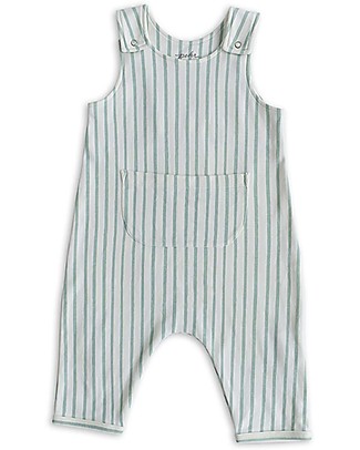 Pehr Overall Romper with Stripes - Sea - 100% GOTS Organic Cotton Dungarees