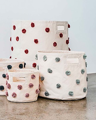Pehr Pom Pom Basket - Bin - Sage - 33 x 30,5cm - 100% Natural Cotton Storage organisers