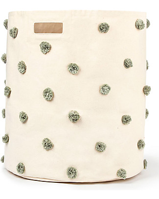 Pehr Pom Pom Basket - Hamper - Sage - 45,75cm x 51cm - 100% Natural Cotton Storage organisers