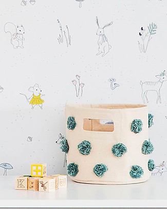 Pehr Pom Pom Basket - Mini - Deep Sea - 20,3cm x 17,8cm - 100% Natural Cotton Storage organisers
