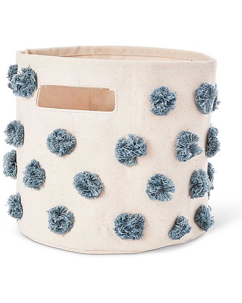 Pehr Pom Pom Basket - Pint - Deep Sea - 25,5cm x 22,9cm - 100% Natural Cotton Storage organisers