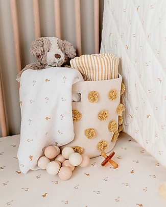 Pehr Pom Pom Basket - Pint - Marigold - 25,5cm x 22,9cm - 100% Natural Cotton Storage organisers